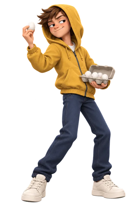 The Egger holding a carton of eggs